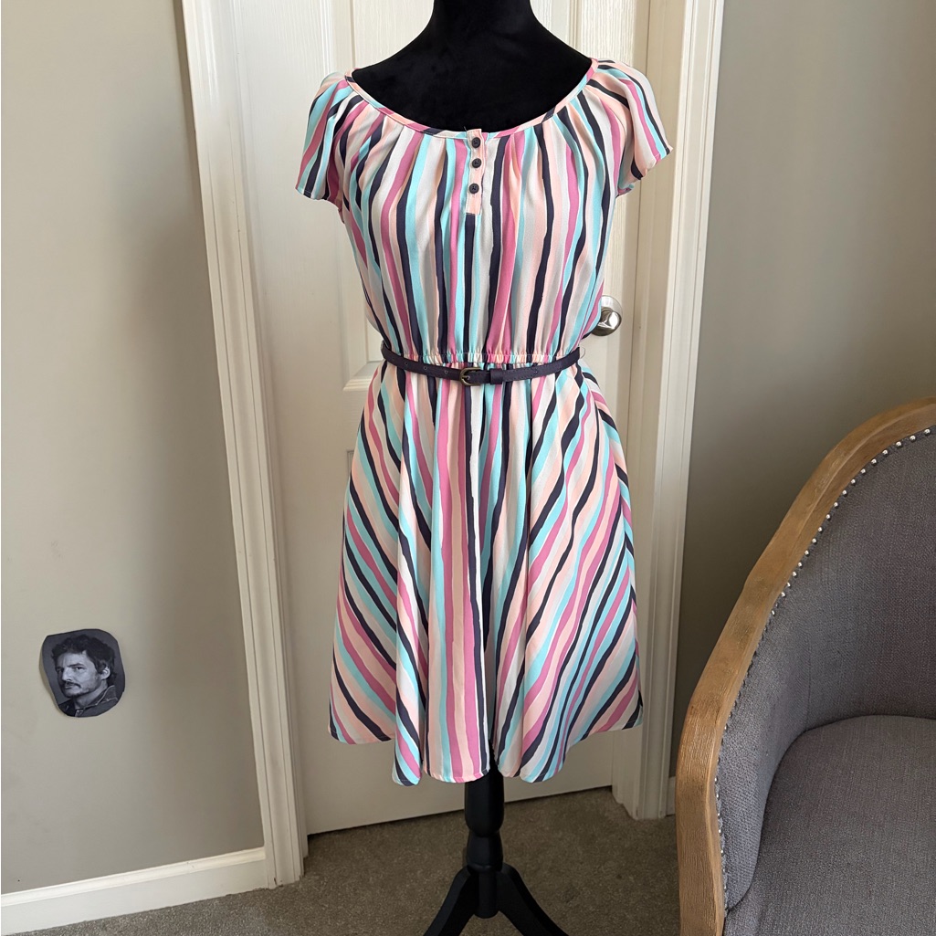 Lc Lauren Conrad Pink, Blue, And White Striped Midi Dress